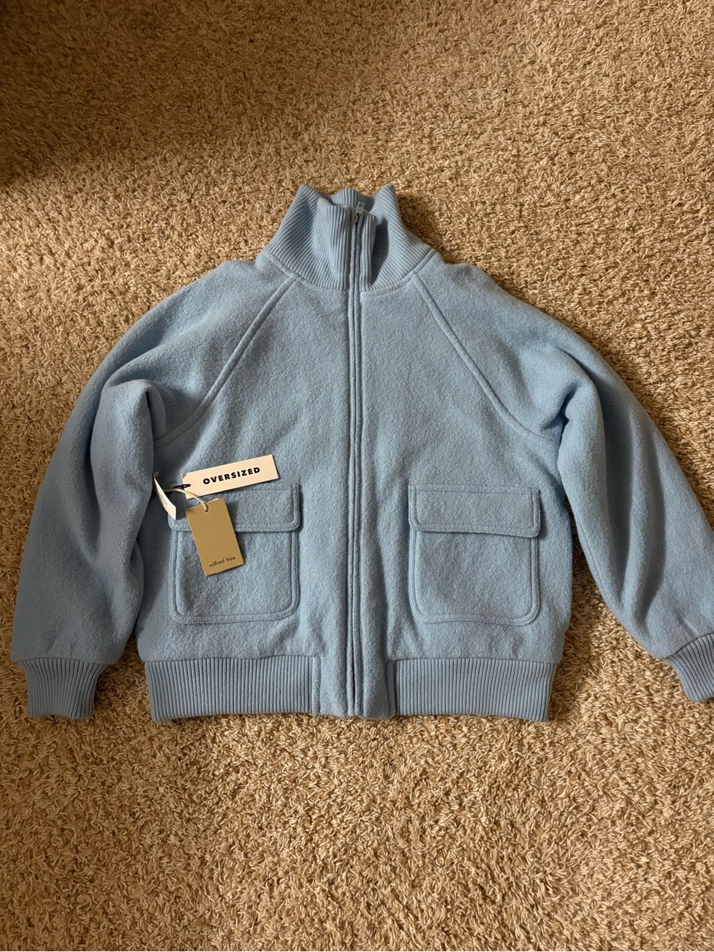 Aritzia Women’s Cream Blue Oversized Fleece Zip Jacket